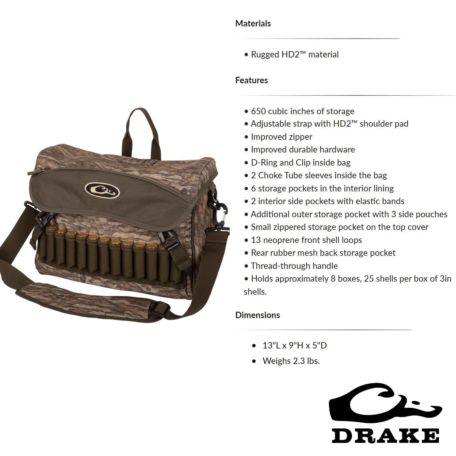 Drake Waterfowl Shoulder Bag 2.0 stitching and build quality in Mossy Oak Bottomland