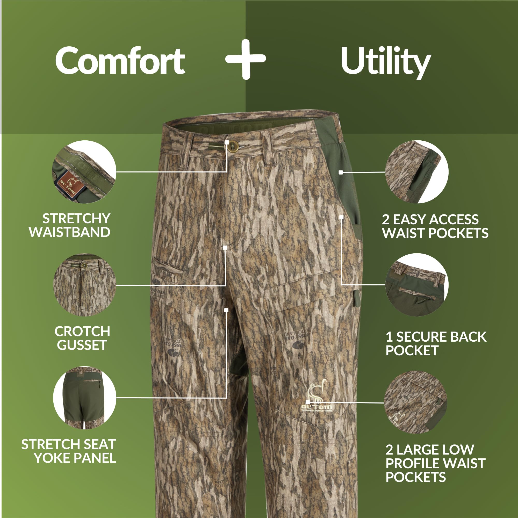 Drake Waterfowl SWT Turkey Pant Bottomland dual-side camo prints enhance concealment
