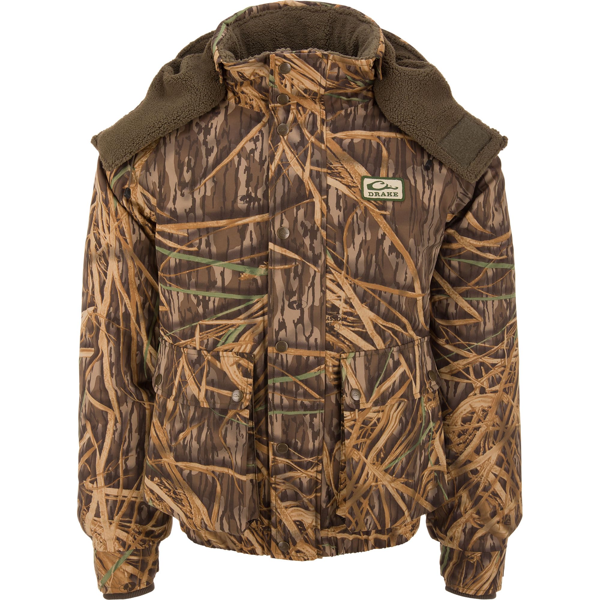 Drake Waterfowl Throwback 80 Sport outer jacket offers waterproof windproof protection.