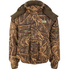 Drake Waterfowl Throwback 80 Sport outer jacket offers waterproof windproof protection.