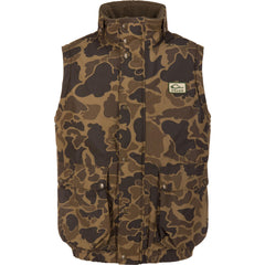 Drake Waterfowl Throwback 80 Sport Vest front view showing waterproof, windproof comfort.