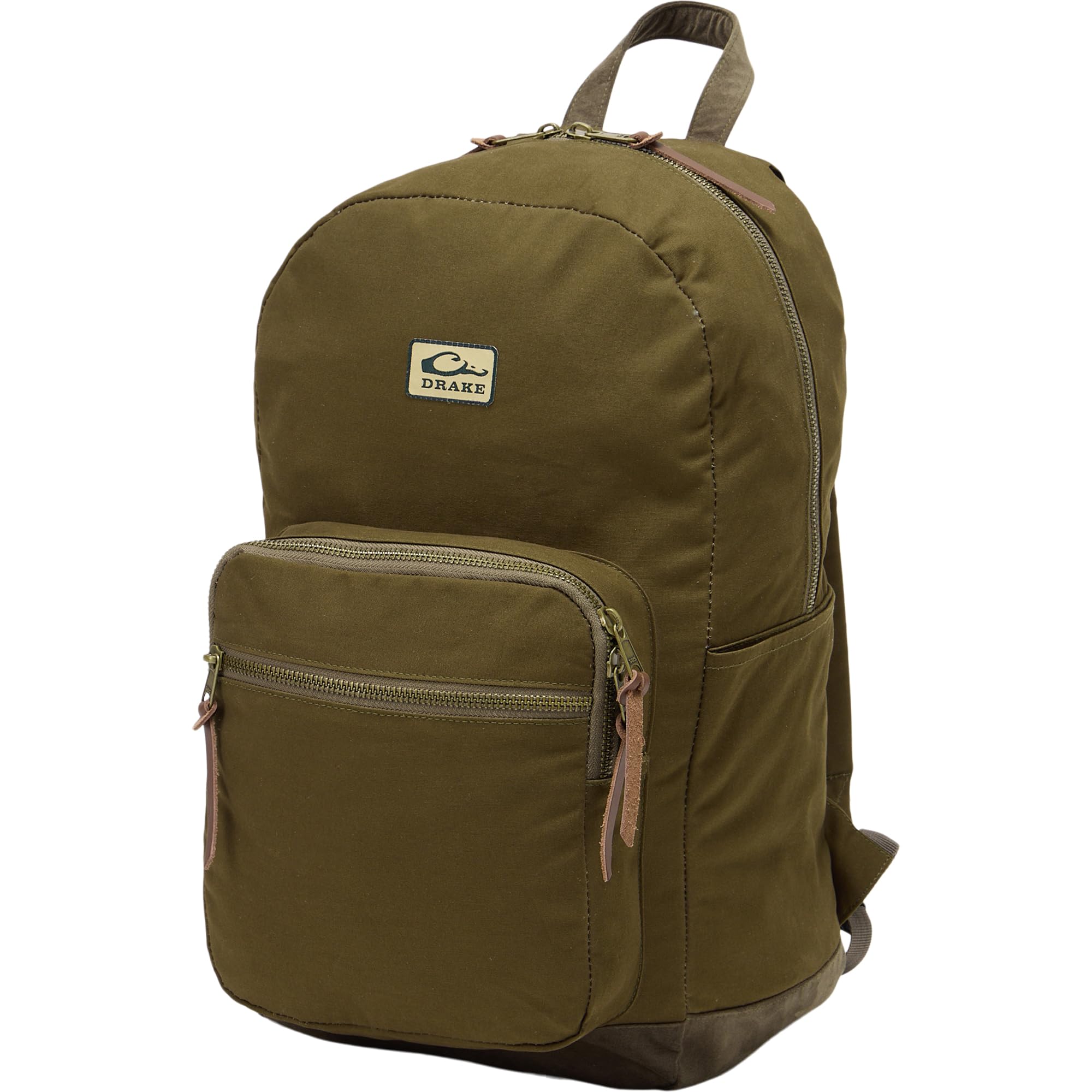 Drake Waterfowl Throwback 80 backpack front view highlighting rugged canvas and classic silhouette for daily use