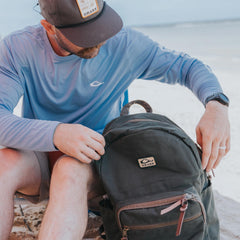 Drake Waterfowl Throwback 80 backpack side view shows sturdy construction for travel and field tasks