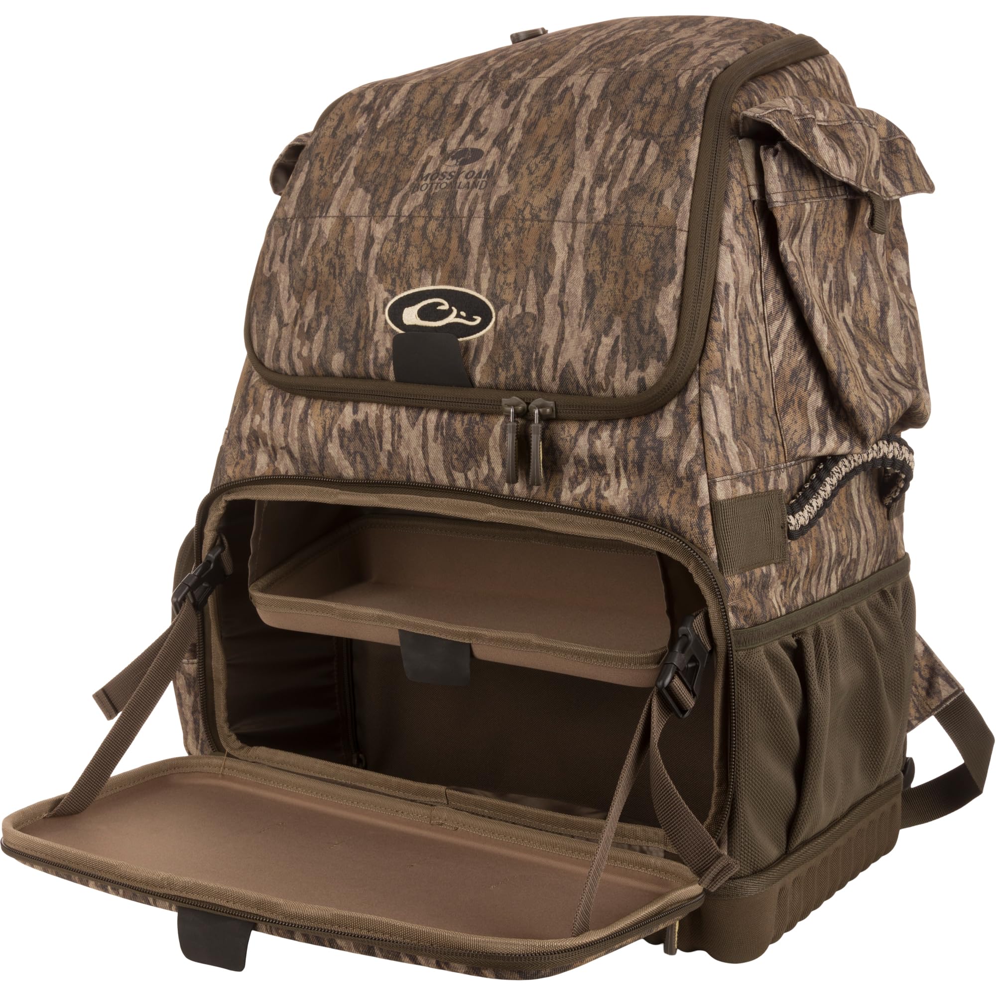 Drake Waterfowl Timber Strap attached; easily hang pack from tree or blind.