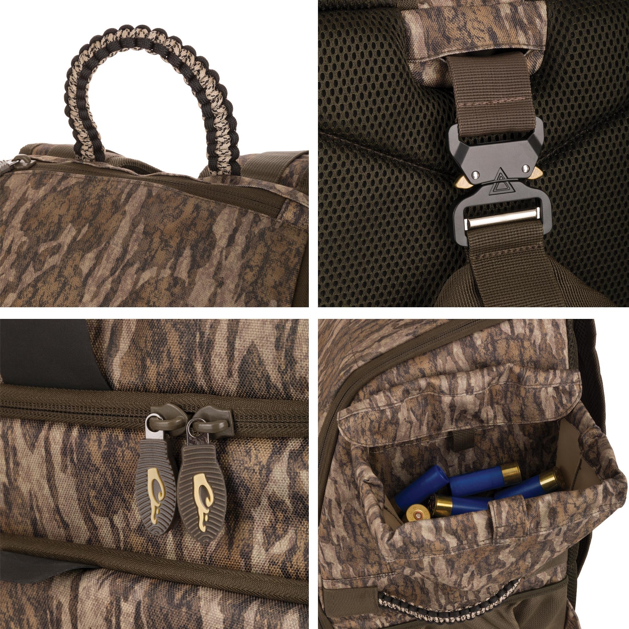 Drake Waterfowl Tree-Hugger Timber Pack ergonomic straps for comfortable all-day carry.