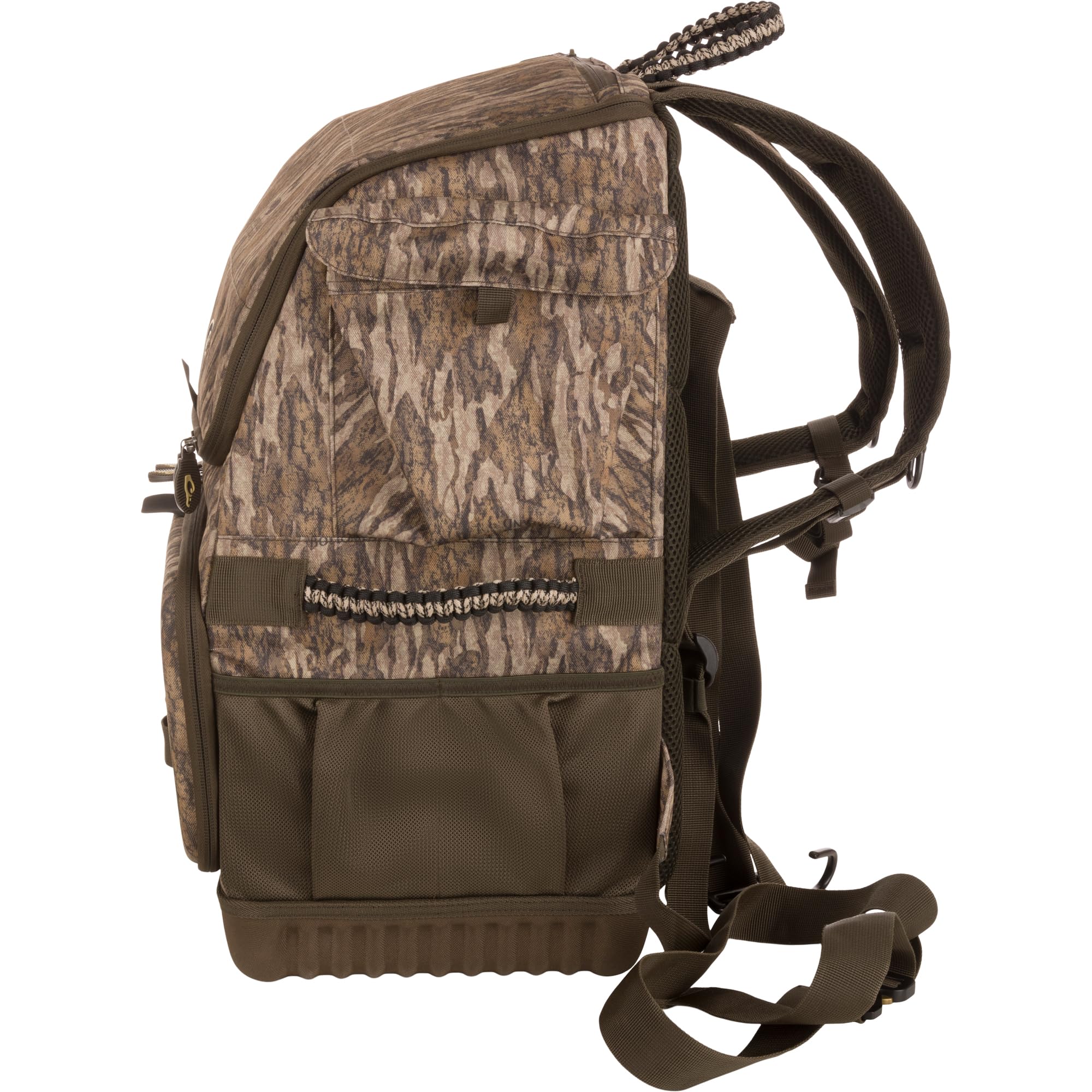 Drake Waterfowl Tree-Hugger Timber Pack roll-top closure in action for easy glove use.