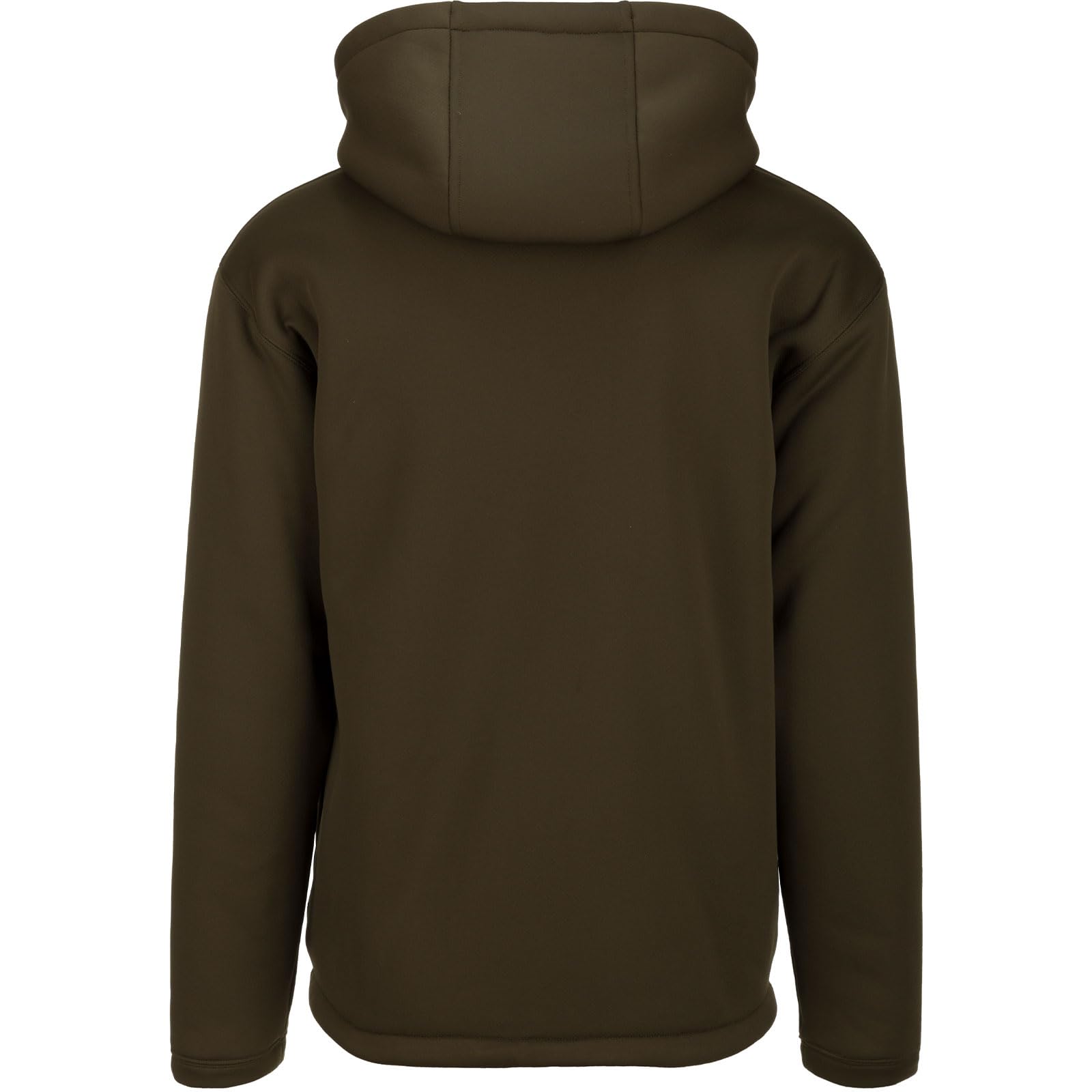 Drake Waterfowl Youth LST Silencer Hoodie back view highlighting wind-resistant hood and range of motion.