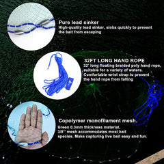 Drasry cast net 38-mesh detail showcases durable, versatile material for various lure sizes.
