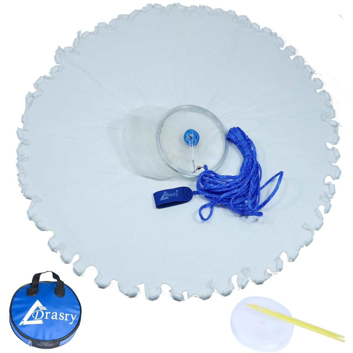 Drasry cast net with aluminum ring shows easy casting and bait catch