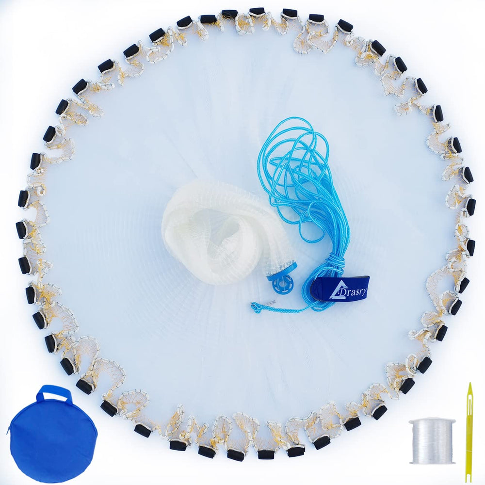 Drasry cast net body construction shows durable monofilament for long-lasting bait catching