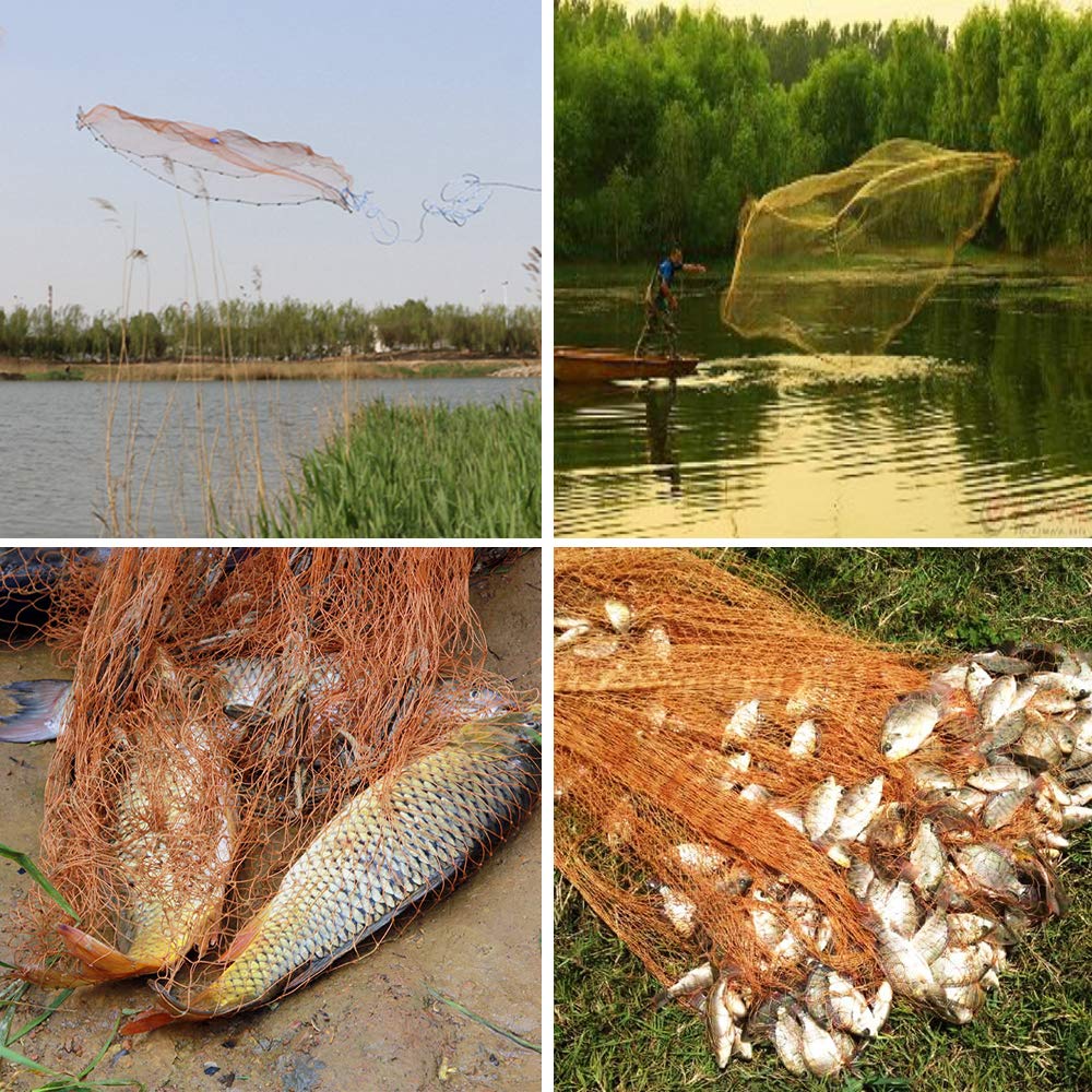 Drasry cast net uses long braided hand line for better throw distance and control.