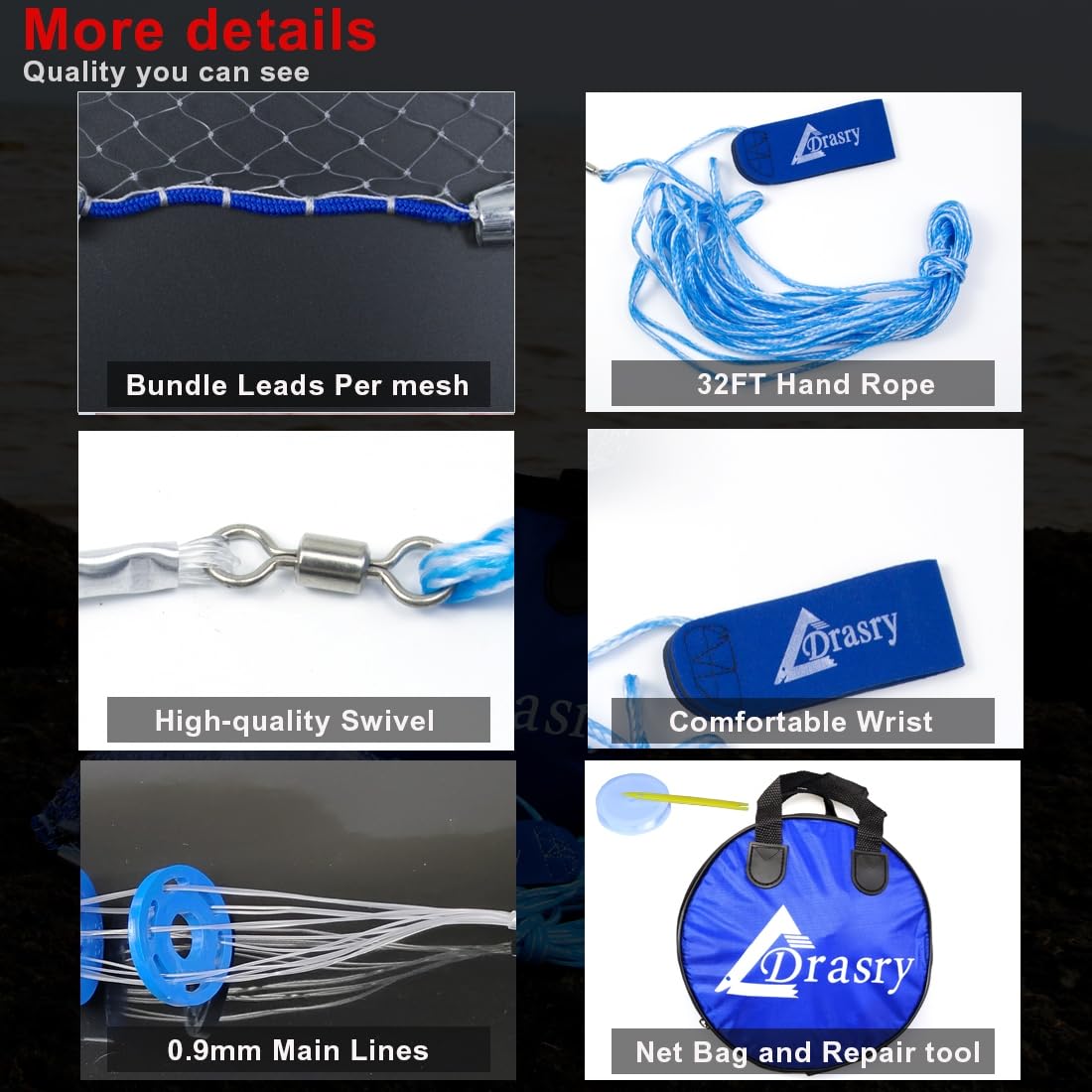 Drasry cast net in water demonstrates wide throw radius and effective bait coverage.