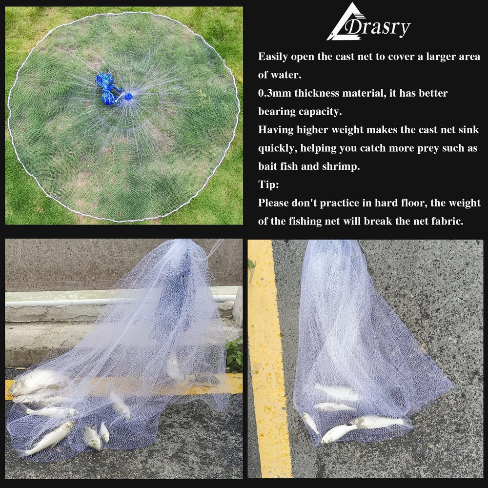 Drasry cast net mesh close-up shows 3/8 inch fibers.
