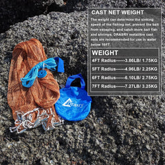 Drasry cast net with zinc-iron sinker sinks quickly to secure bait.