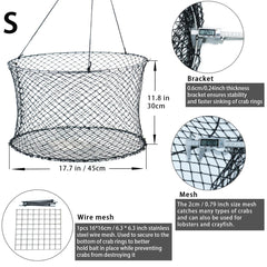 Drasry crab ring trap shows 0.79 inch mesh size for broad prey capture.