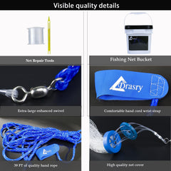 Drasry net mesh 0.22mm copolymer provides smooth throw and reliable small-bait capture.
