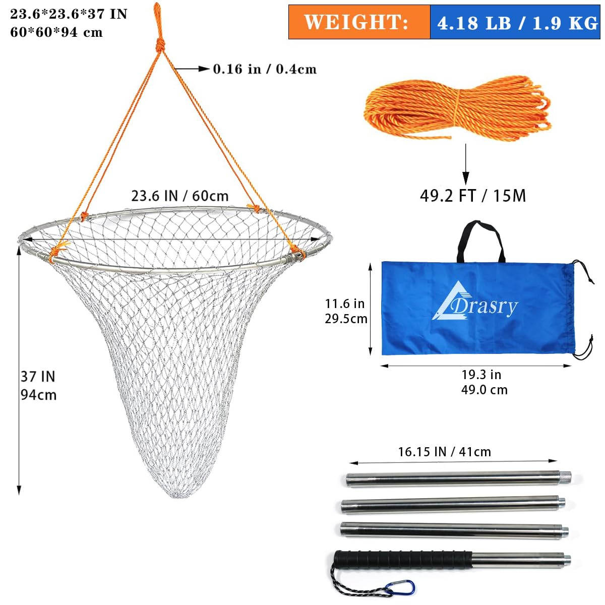 Drasry pier net nylon pendant for durable, corrosion-resistant fishing sessions.