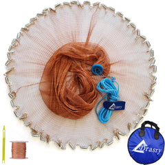 Drasry saltwater cast net close-up showing 3-8 mesh for live bait catching.