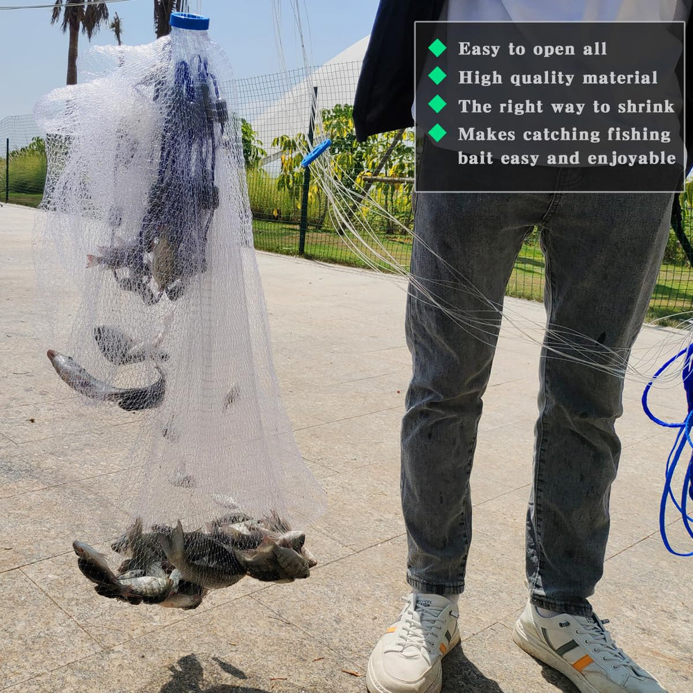 Drasry saltwater cast net floating-rope and wrist strap supports easy throwing and handling.