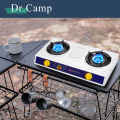 Dr.Camp 2 Burner Stove enamel pan support supports heavier cookware.