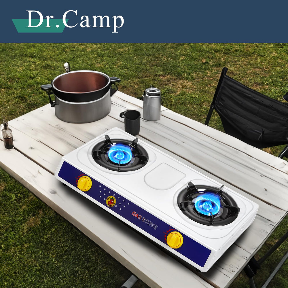 Dr.Camp 2 Burner Stove outdoor cooking setup with stable heat.