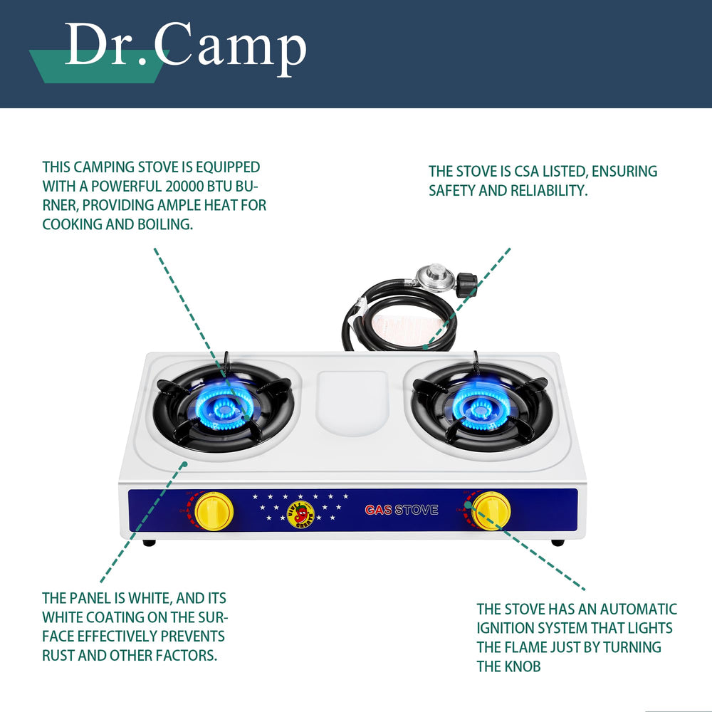 Dr.Camp 2 Burner Stove white panel resists rust at seaside.