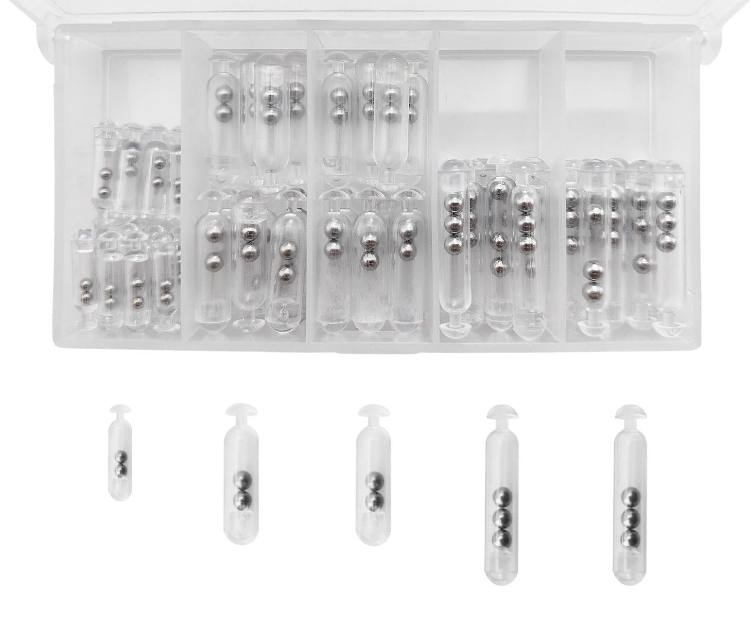 Drchoer Crappie fishing rattles kit – 56-piece plastic lure rattles, 15–26mm