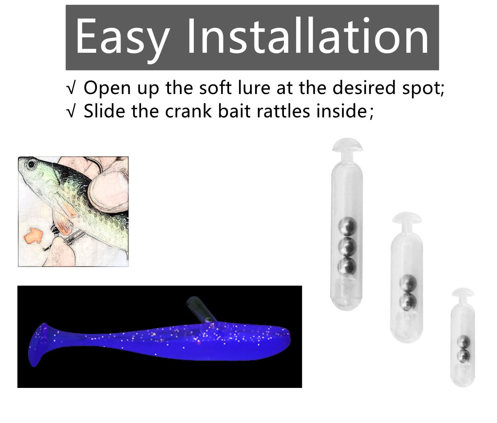 Close-up of 15mm rattles for tail worms and craws