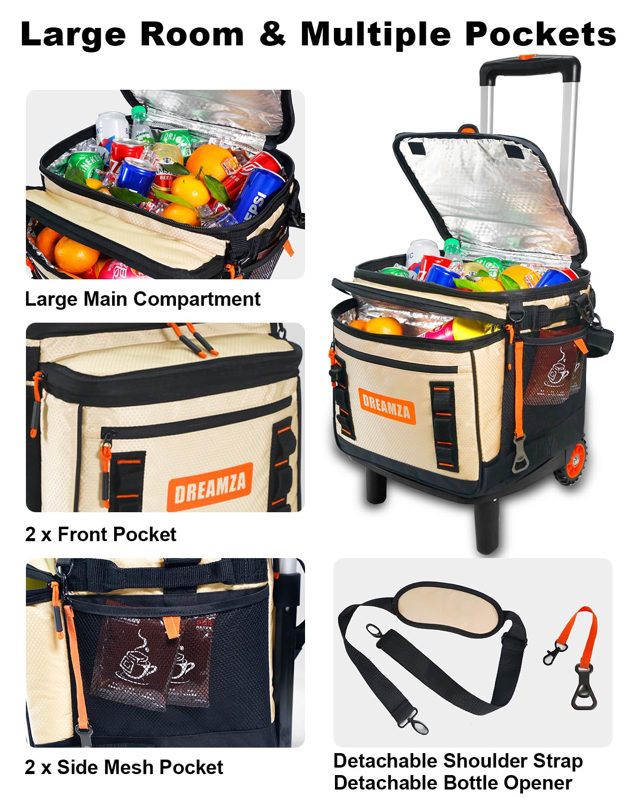 Dreamza soft cooler wheels main-compartment fits up to 50 cans and more