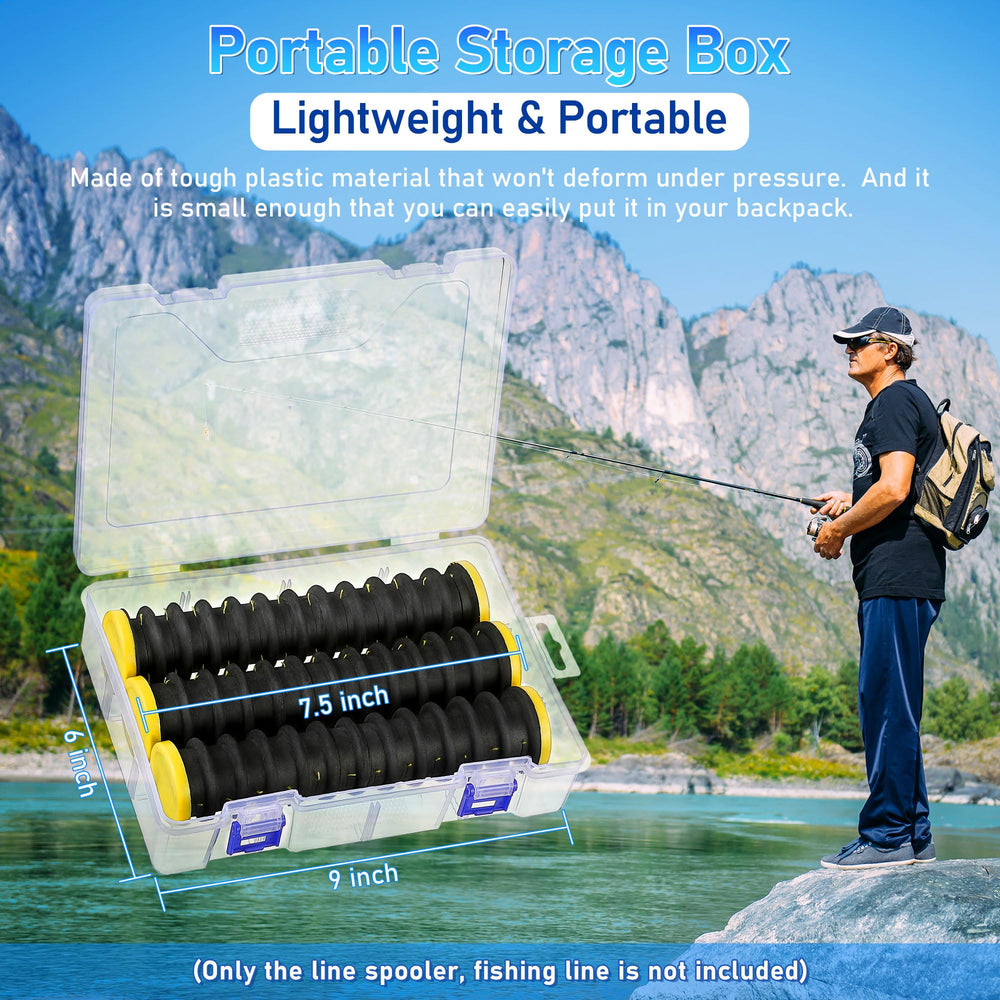 Black Dreyoo fishing line storage organizer ready for backpack use