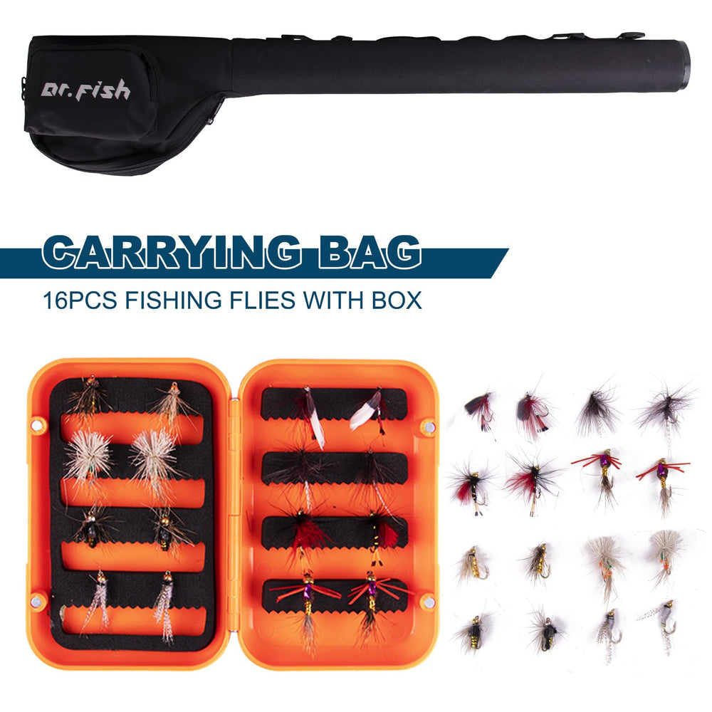 Dr.Fish fly box with 16 flies showcases immediate versatility for species.