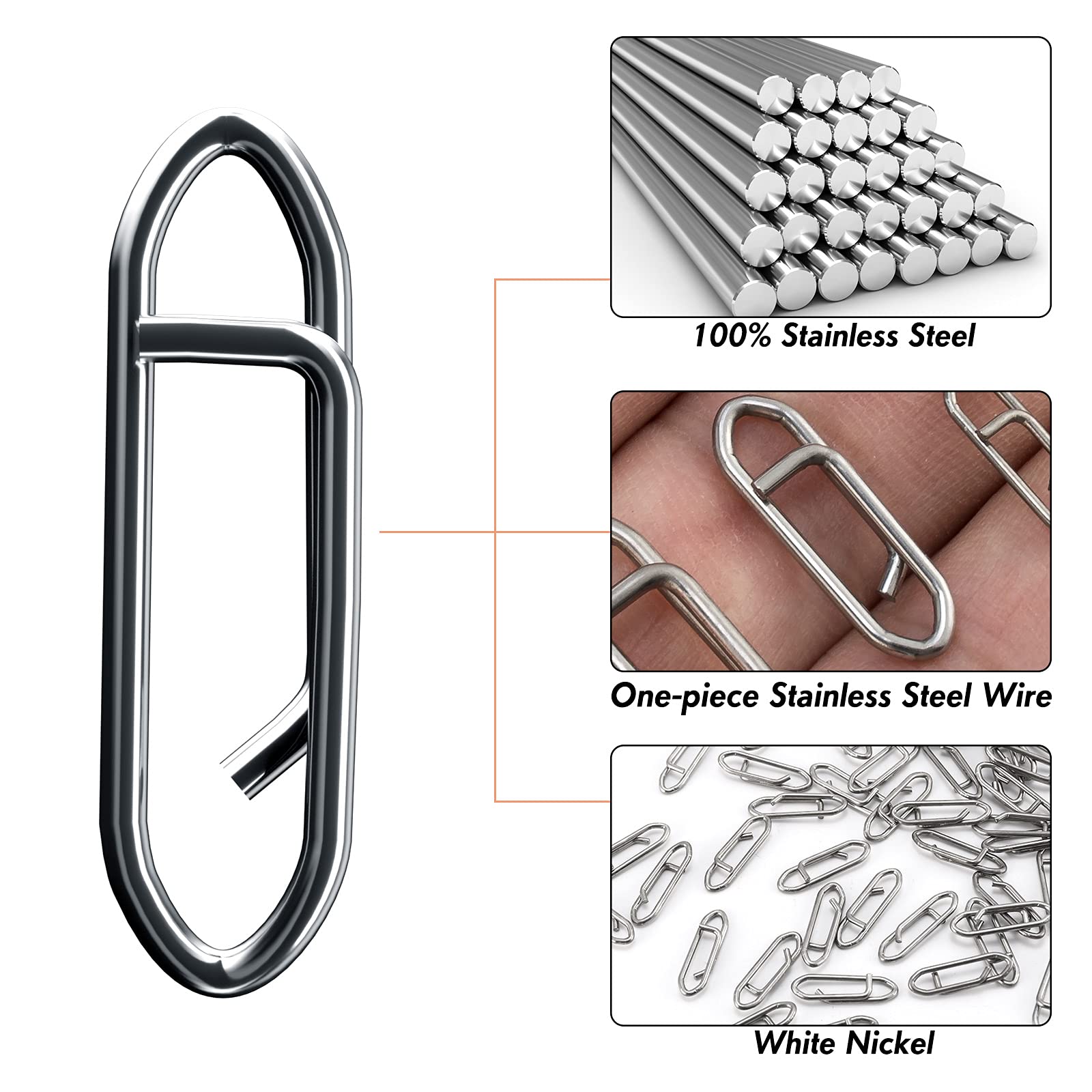 Close-up of clips designed for quick lure changes
