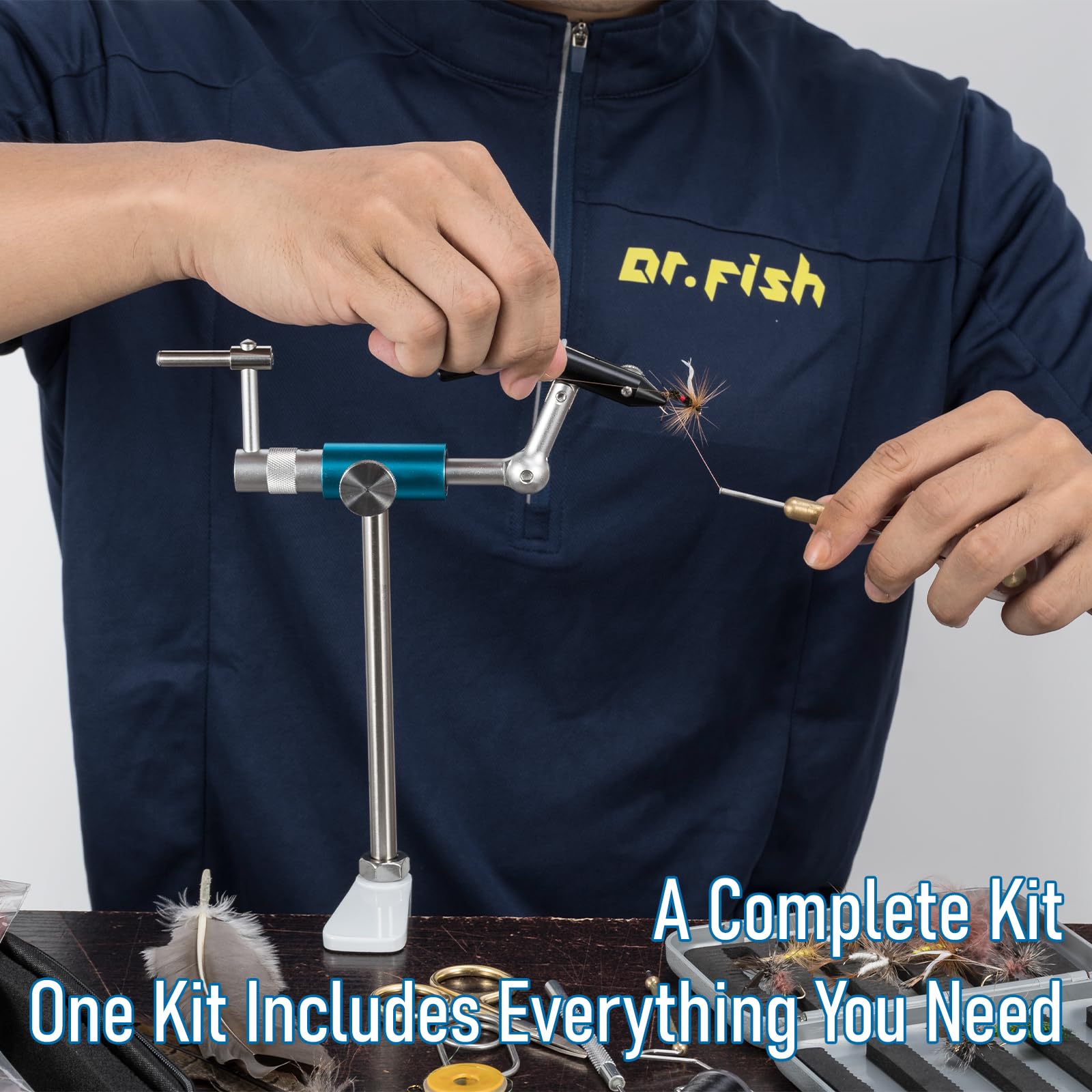 55 fly hooks included with assorted materials