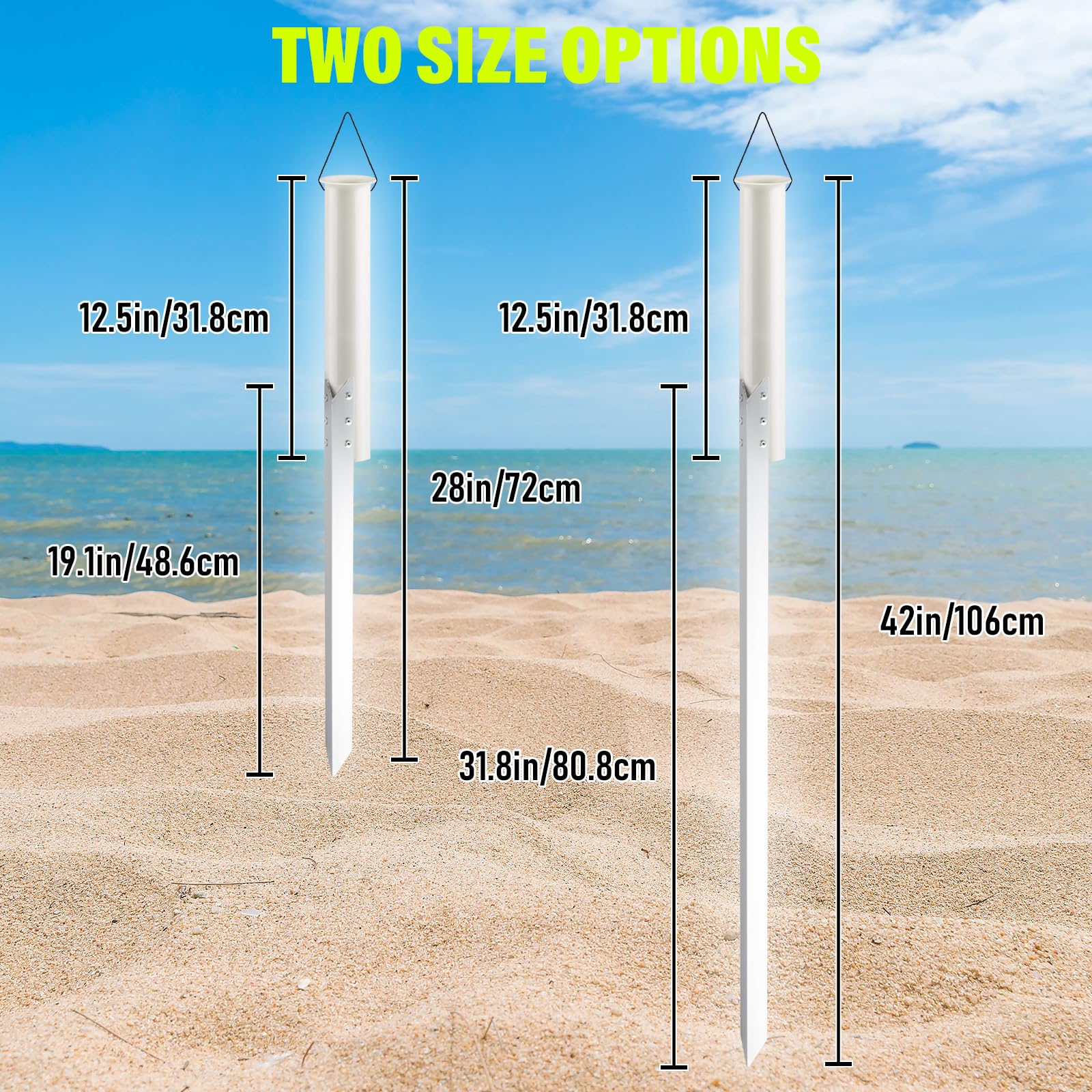Dr.Fish sand spikes assembled on beach for easy beach fishing setup.