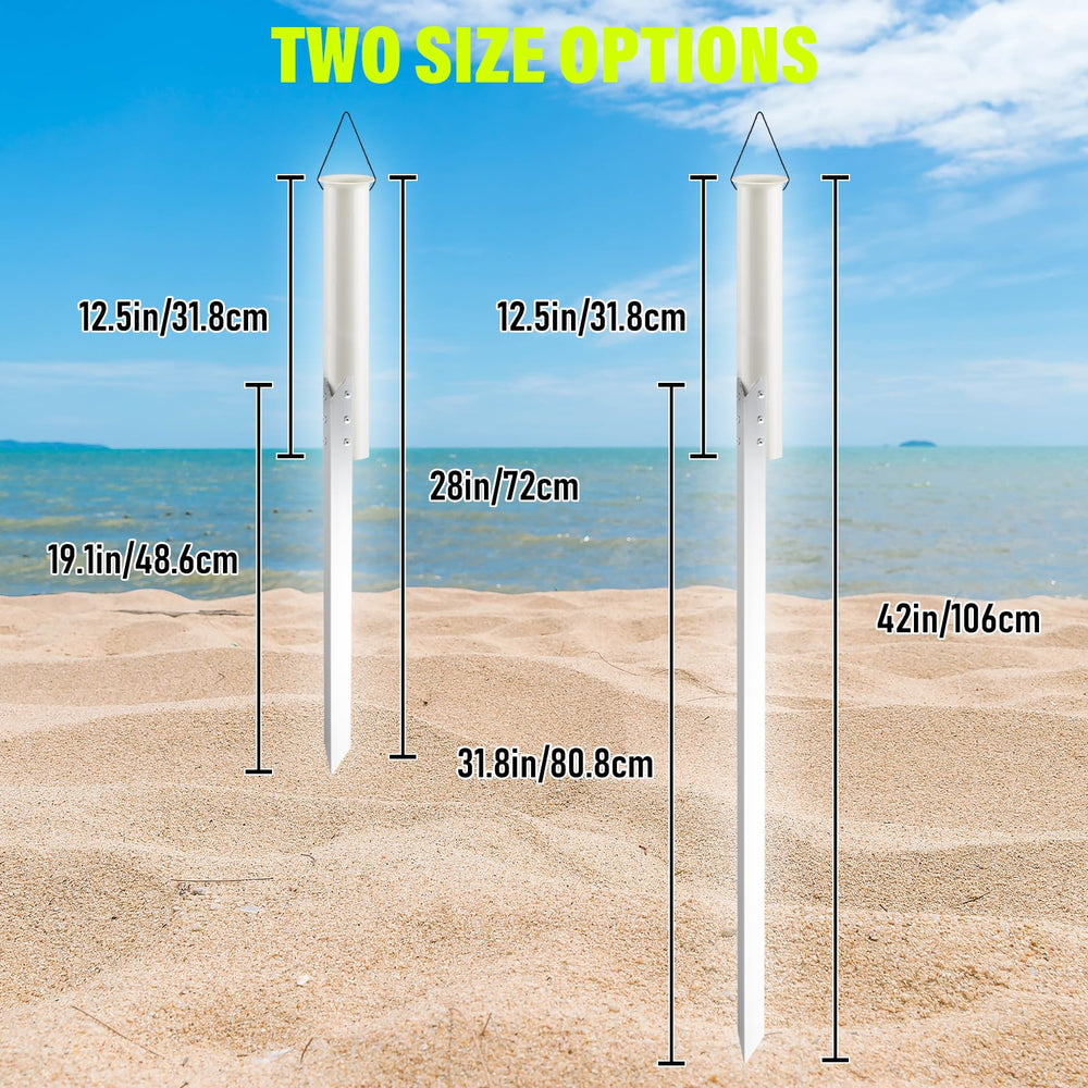 Dr.Fish sand spikes assembled on beach for easy beach fishing setup.