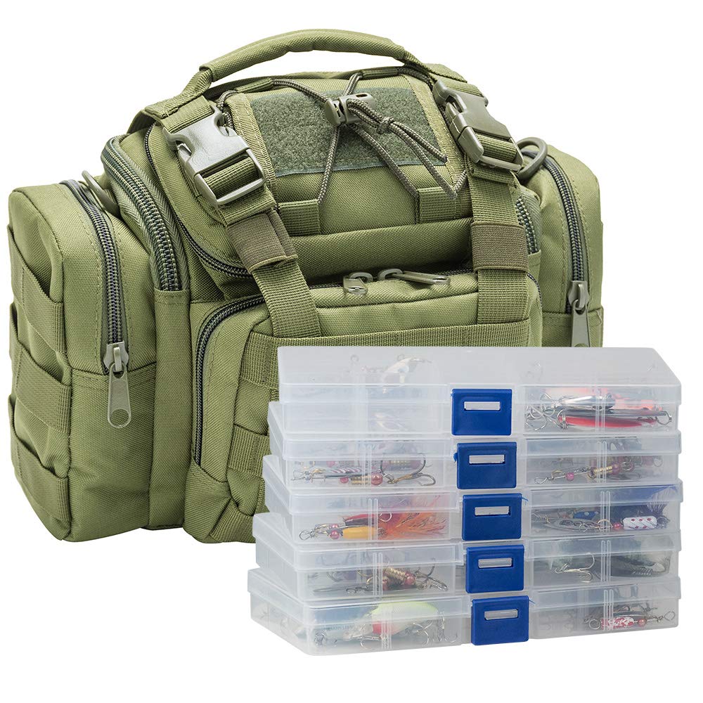 Dr.Fish tackle bag exterior in green shows rugged construction for field use.