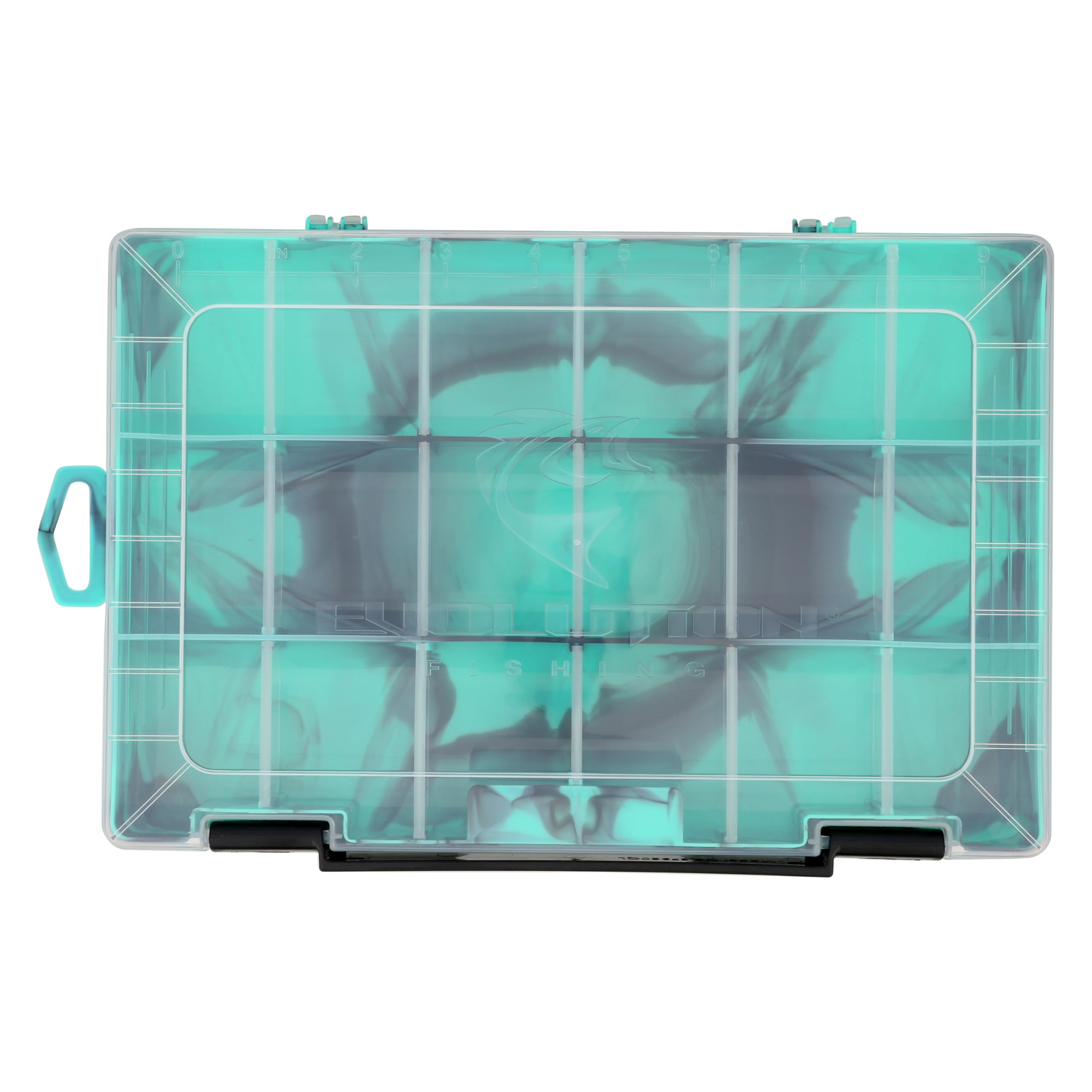 Open view of the tackle tray with color-coded compartments