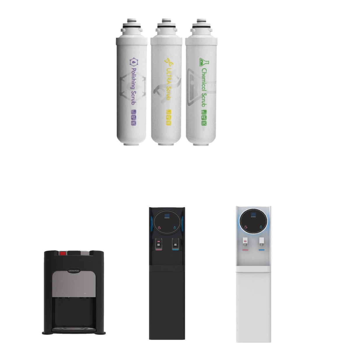 Drinkpod Elite 5 replacement cartridge 3-pack for clean, filtered water.