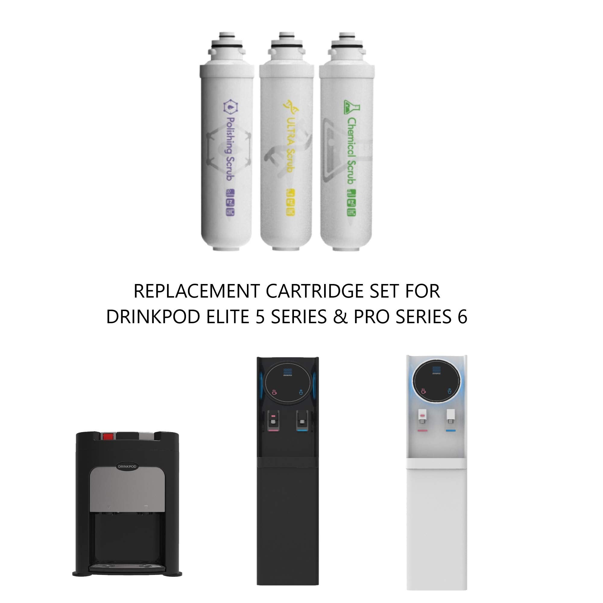 Drinkpod Pro 6 replacement cartridge 3-pack enables quick tool-free swaps.