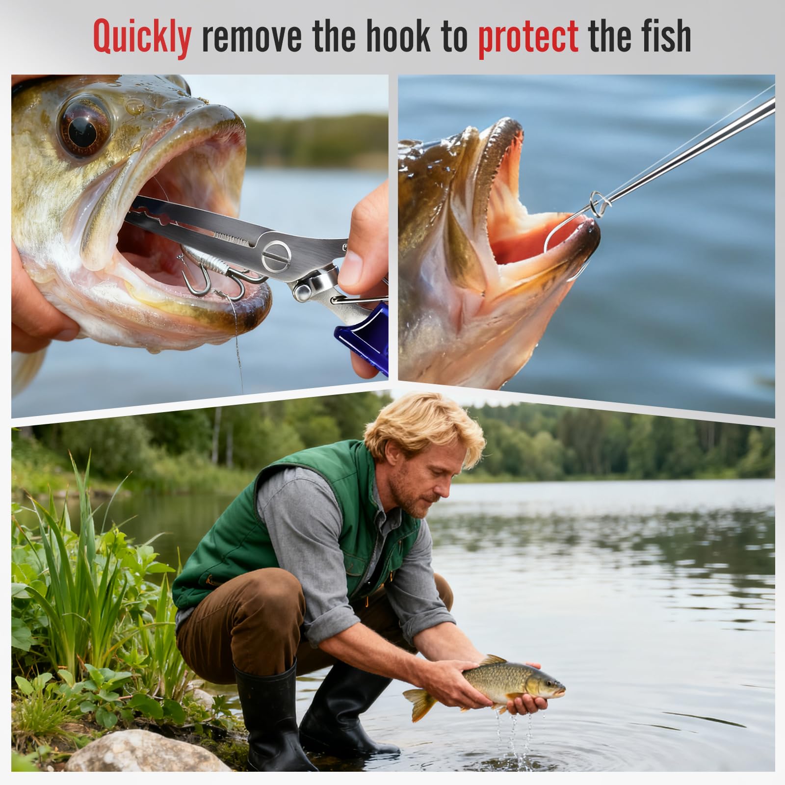 Non-slip aluminum handle on hook remover