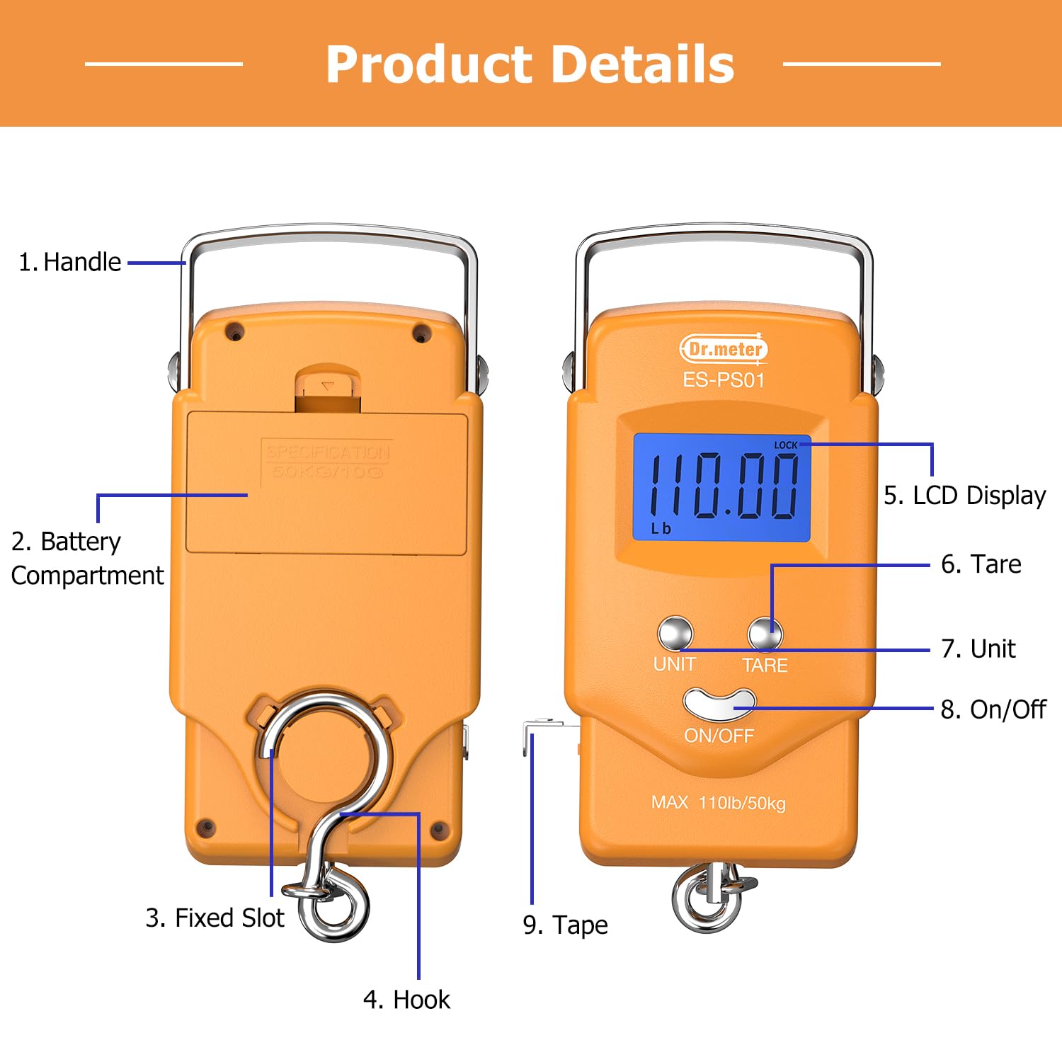 Stainless steel hook on Dr.meter fish scale