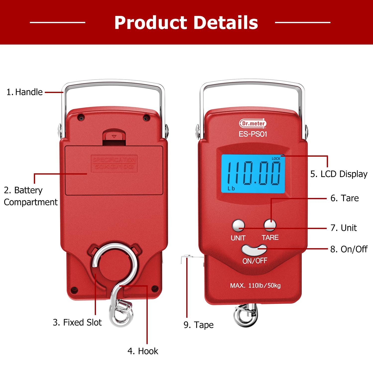 Stainless steel hook on PS01 fishing scale