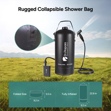 DR.PREPARE camping shower multi-use for hiking, pet cleaning, and car washing.
