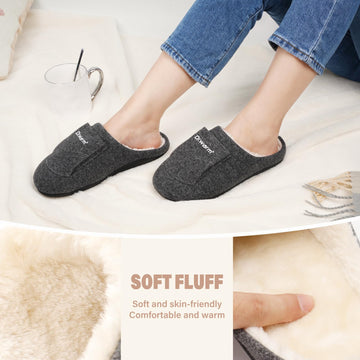 Dr.Warm slippers worn at home in a cozy office setting for warmth.