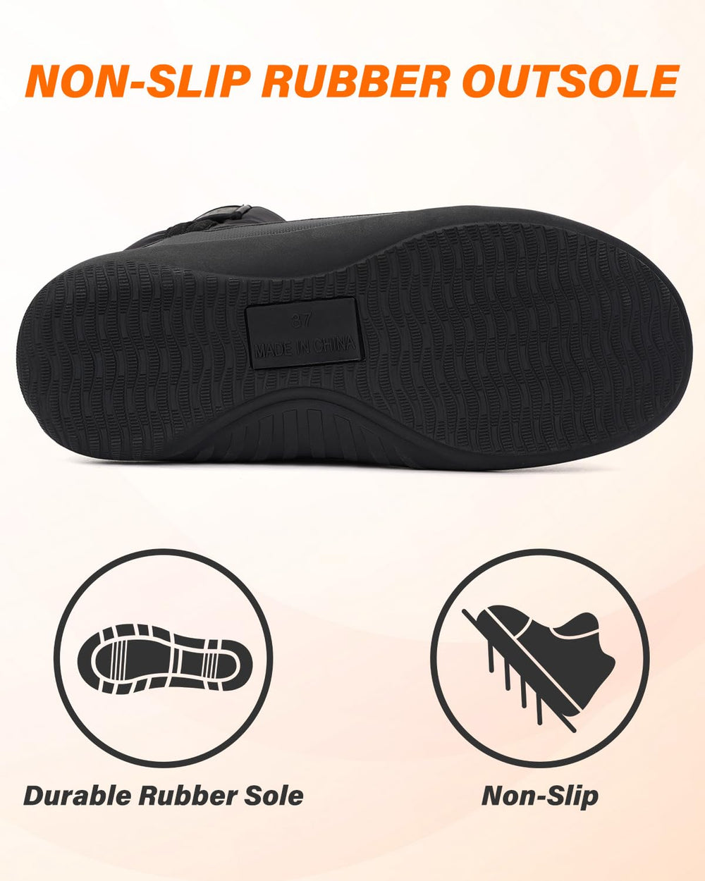 Dr.Warm non-slip soles provide secure indoor and outdoor traction.