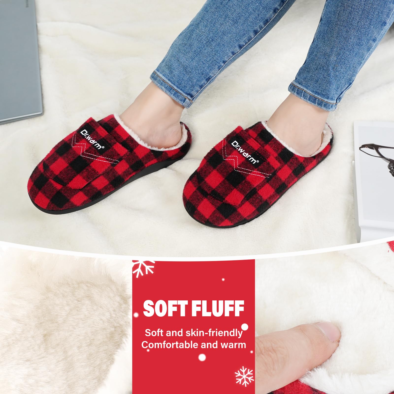 Dr.Warm red XL slippers fit wider feet with cozy warmth