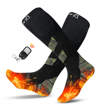 Dr.Warm remote control heated socks worn outdoors for warmth and comfort