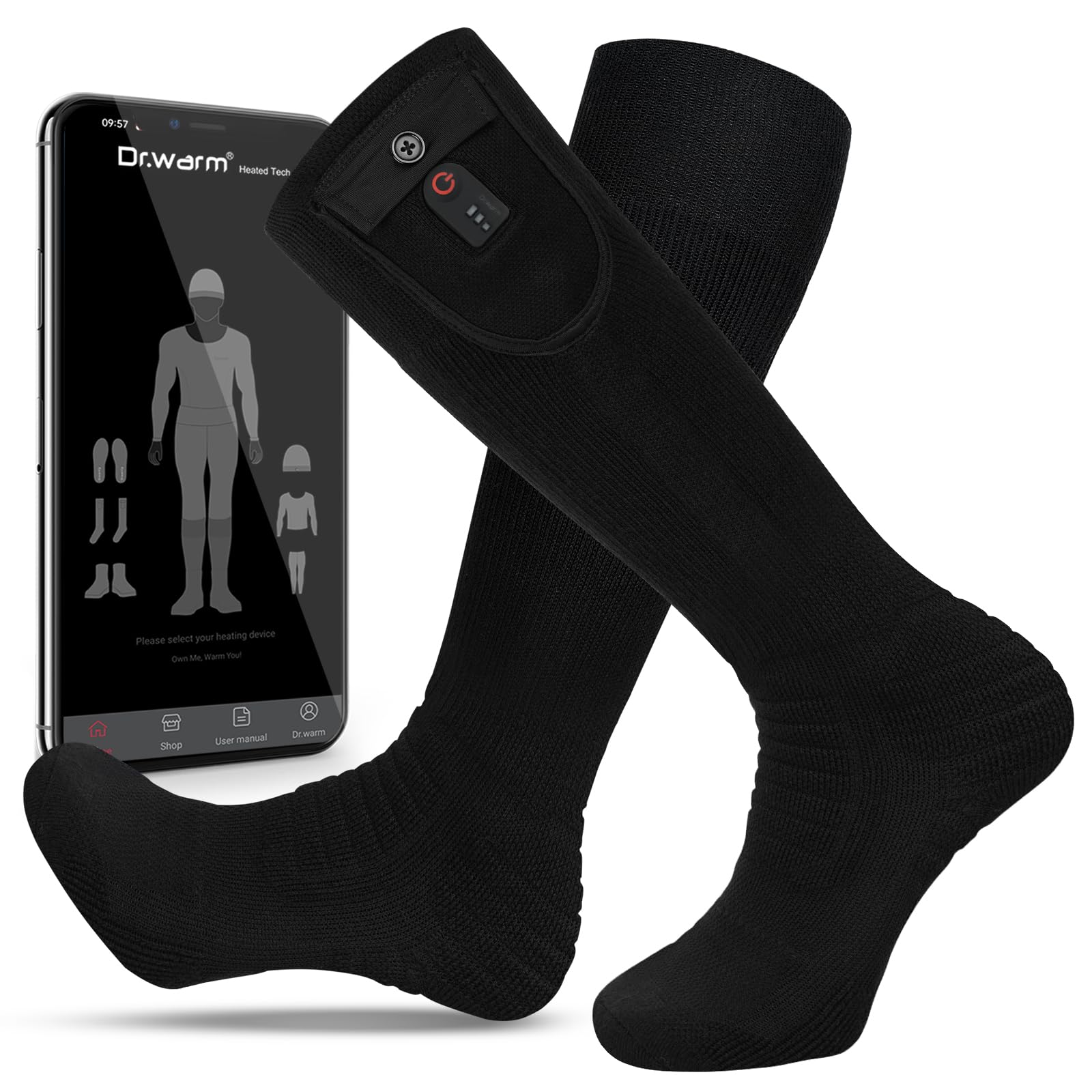 Dr.Warm heated socks with app control for adjustable warmth on the go.