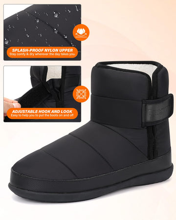 Dr.Warm water-resistant upper slip-on keeps feet dry during light winter rain.