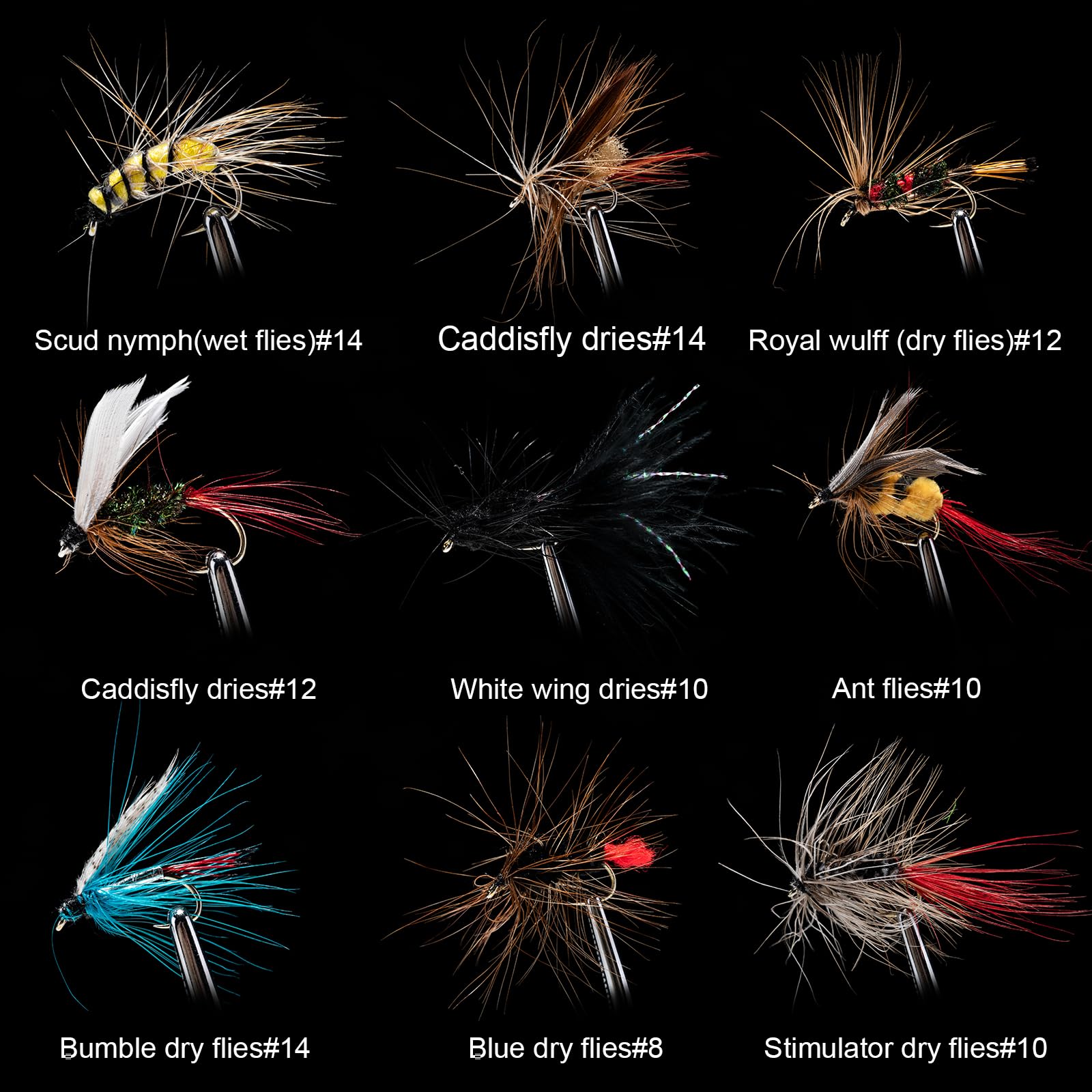 Dry and wet flies included in the kit